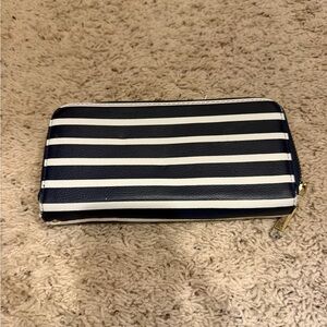 Striped Navy and White Zip Wallet